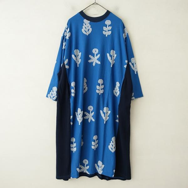 マーブルシュッド　総柄ニットワンピース　膝丈　長袖　花柄　グレー　ピンク マーブルシュッド 総柄ニットワンピース 膝丈 長袖 花柄 グレー ピンク