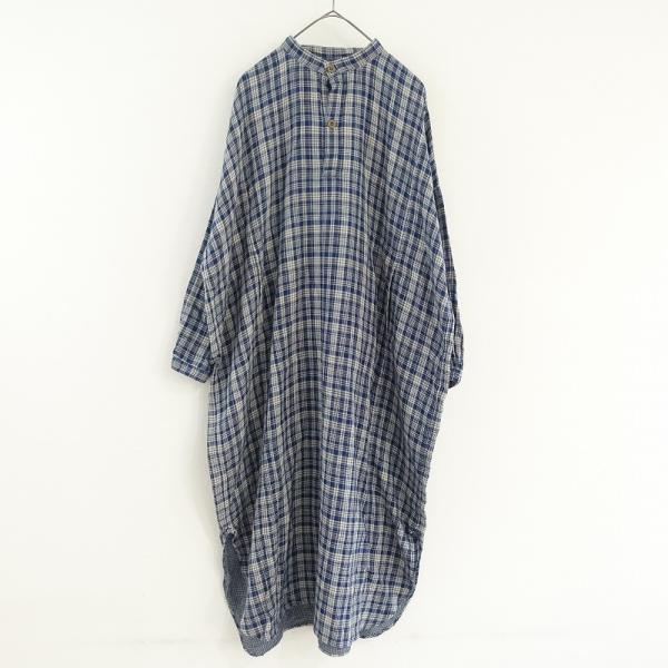 45R フォーティファイブアール*ふわふわ二重織のイージードレス*藍色