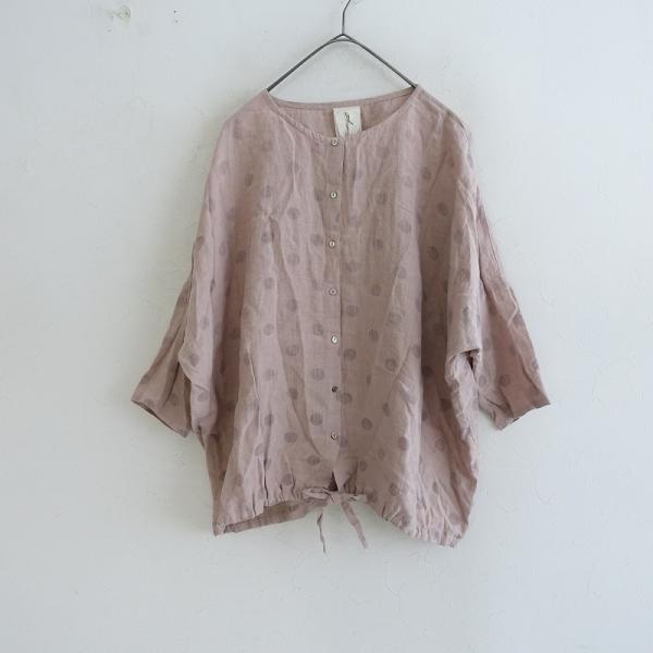 未使用品＊イチアンティークス リネンフレンチスリーブブラウス 麻100 ピンク 未使用品＊イチアンティークス リネンフレンチスリーブブラウス