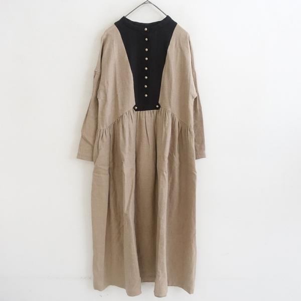 【イズマイ】MAGALIマガリ ギャザーワンピース リネンゆったりベージュ MAGALI（マガリ） 【定価3.1万】マガリ *スクエアヨークブラッシュド