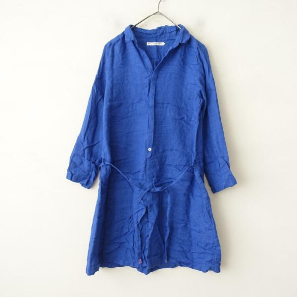 ★送料無料★✨PAL’LAS PALACE　藍色 スキッパー ロング ワンピース パラスパレスイト Pal'las Palace ito *リネンスキッパーネック