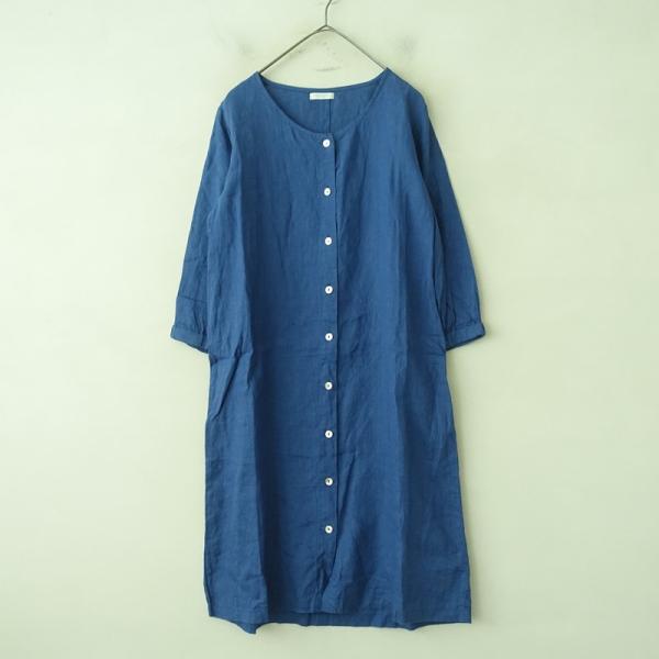 フォグリネンワーク fog linen work *リネン前ボタンワンピース*ブルー