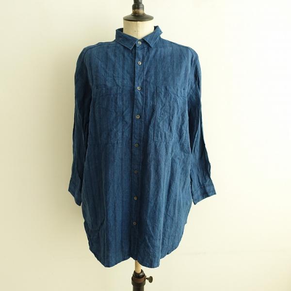 イチアンティークス　麻　プルオーバー ブラウス　インディゴ　ゆったり ICHI Antiquites イチ アンティークス ICHI Antiquite's *Linen Shirt