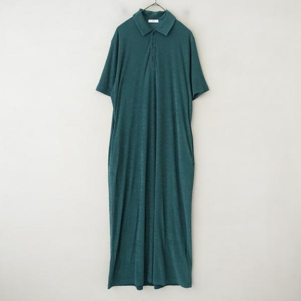 ATONエイトン（元値55,000円）新品半袖ロングワンピース グリーン ATON 【美品/定価6万】エイトン *MICRO COTTON PILE ポロドレス