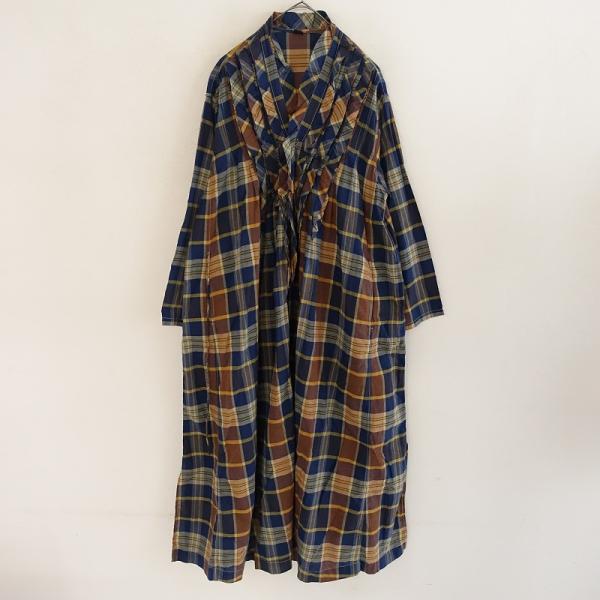 美品　フォーティファイブアール 45R インド麦平のマドラスフリルドレス 45R（フォーティファイブアール） 【美品/定価5.2万】45R *インド麦平