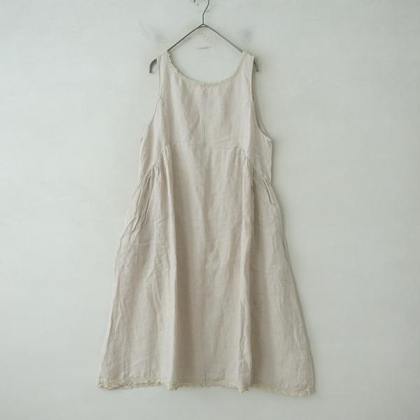 ネストローブ nest Robe♡日本製♡リネンノースリーブワンピース♡イエロー nest Robe(ネストローブ) 22SSブラックリネンバックVネック