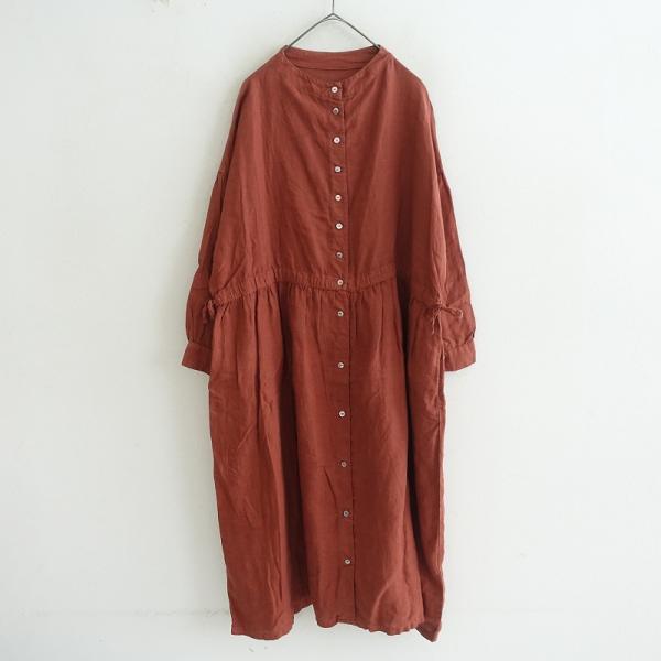 nest Robe（ネストローブ） *リネンギャザー切替ワンピース*麻ブラウン