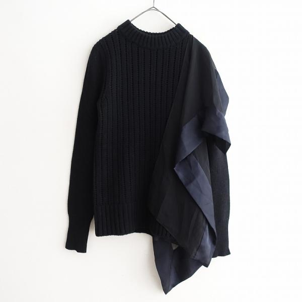 sacai（サカイ） *異素材使い透かし編みウールニットプルオーバー*1毛