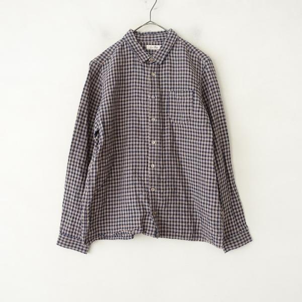 nest Robe（ネストローブ） *リネンギンガムチェックシャツ*麻ネイビー