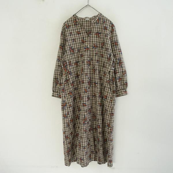 PAR ICI（パーリッシィ） *コットンチェック花柄プリントワンピース*F