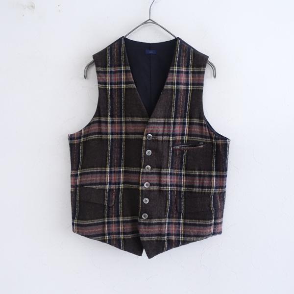 ICHI（イチ） *チェックベスト*コットンウール綿毛ブラウン系×ブラック