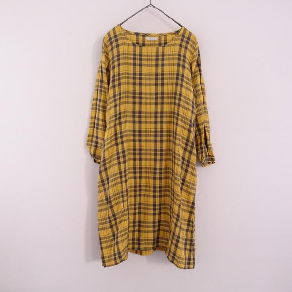 フォグリネンワーク fog linen work *リネンチェックワンピース*麻