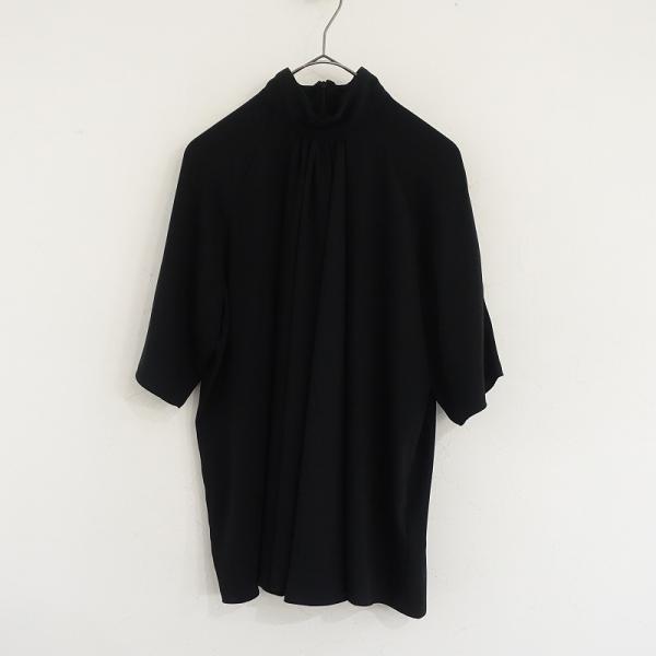 MM6 メゾンマルジェラ ドレープ ハイネック 半袖ブラウス 青 40 uq3 エムエム6メゾンマルジェラ MM6 Maison Margiela *ギャザーハイネック