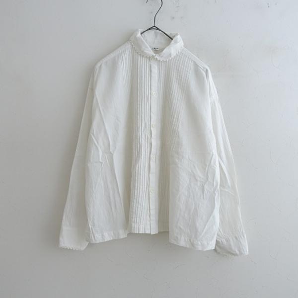 美品＊45R ピンタックシャツブラウス サイズ2 オフホワイト白 長袖 R刺繍 美品/定価4.1万】45アールピーエム R45RPM *インドカディのピンタック