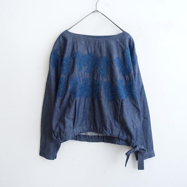 5286【美品】45R シルキーデニムブラウス インディゴ染めギャザーブラウス 5286【美品】45R シルキーデニムブラウス インディゴ染めギャザーブラウス