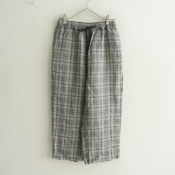 モトミ motomi.m *リネンチェック柄イージーパンツ*麻薄手総ゴムリボン