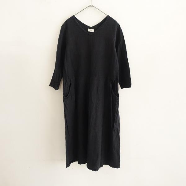 アラクリティー a+koloni リネン100% ロングワンピース 黒　F アラクリティー a+koloni リネン100% ロングワンピース 黒 F