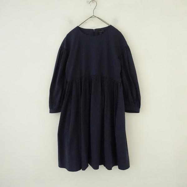 コス COS *コットンパフスリーブギャザーワンピース*34ネイビー長袖