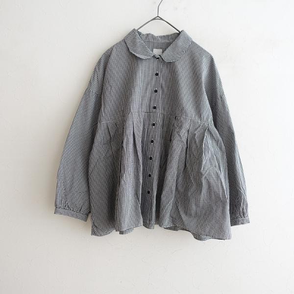 【美品】tandey 休日と詩　ブラウス　長袖　チェック柄　黒　白 TANDEY 休日と詩 *ギンガムチェックコットンブラウス*黒白シャツ