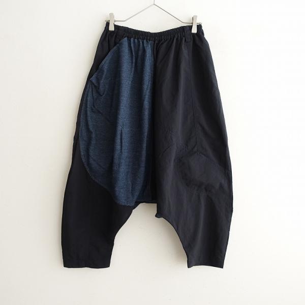 萌 モユル MOYURU *ナイロン×デニム 異素材切替サルエルパンツ*M-L