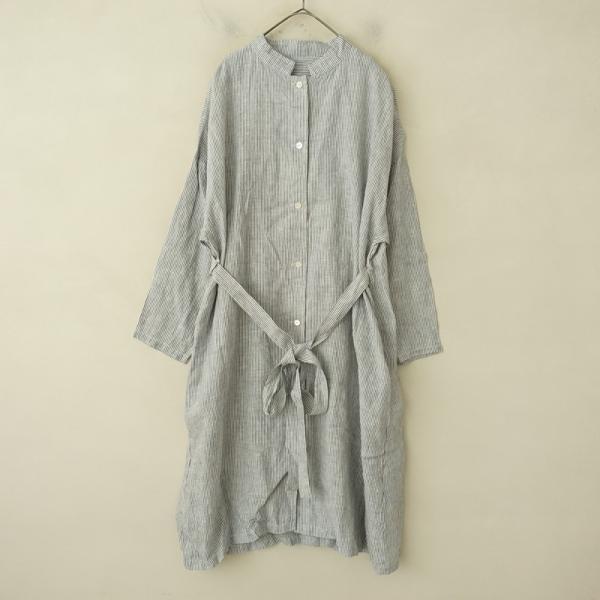 nest Robe（ネストローブ） *リネンストライプワンピース*ネイビー