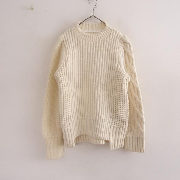 sacai 美品 85,000円 ウールメルトンスリーブ ケーブルニット sacai（サカイ） 【定価8.8万】サカイ *ウールモヘアニットプル