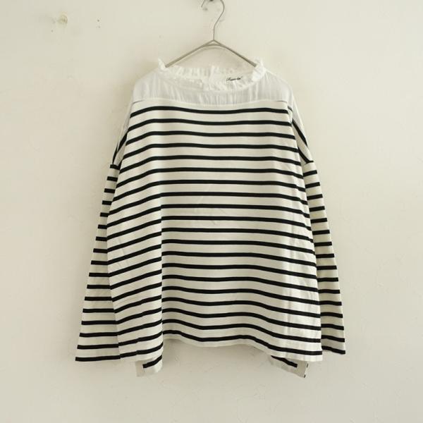 ポルテデブトン　ドロールフレンチスリーブボーダー　24ss Free 日本製 Porter des boutons（ポルテデブトン） *スタンドフリル切替ボーダー