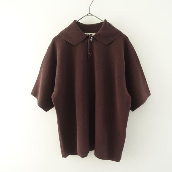 美品】ンニット NKNIT *コットンブレンドニットポロシャツ*2ダーク