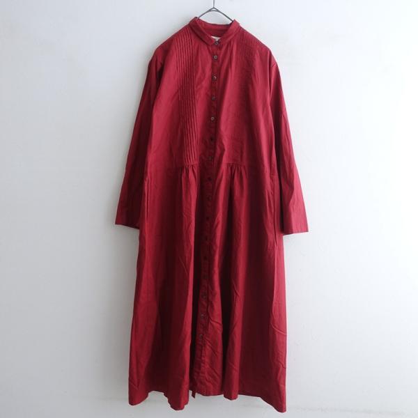 susuri ススリ *コットンピンタックシャツワンピース*1麻レッド長袖