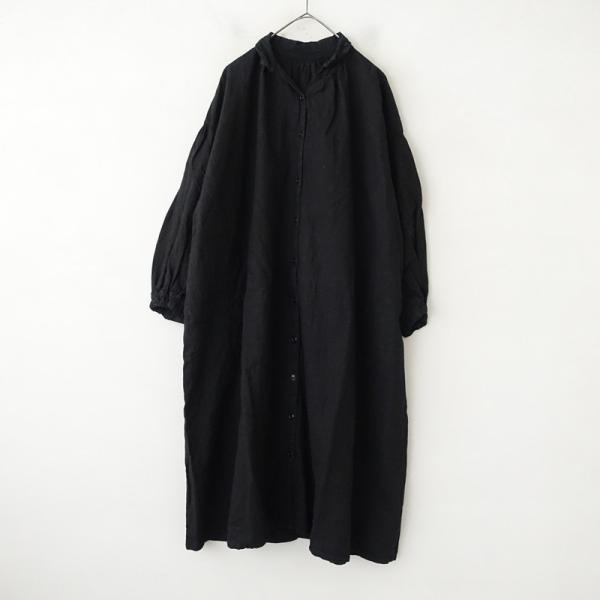 【美品】 nest Robe ラミーリネン起毛パフスリーブワンピース nest Robe（ネストローブ） 【染】ネストローブ *ラミーリネン起毛