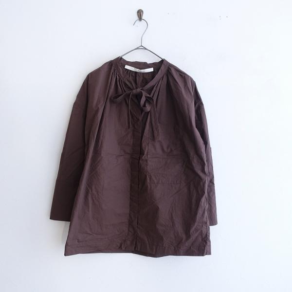 【定価3.5万】テラ TELA *コットンボウタイブラウス*40ブラウン茶シャツギャザードロップショルダー綿(84-2505-36)【20F52】 TELA 【定価3.5万】テラ *コットンボウタイブラウス*40ブラウン