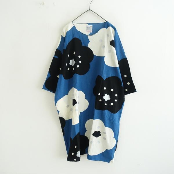 sousou ソウソウ　ワンピース　貫頭衣　高島縮　花柄 SOUSOU ワンピース 花柄 高島縮 長方形衣 貫頭衣 花衣(はなごろも)