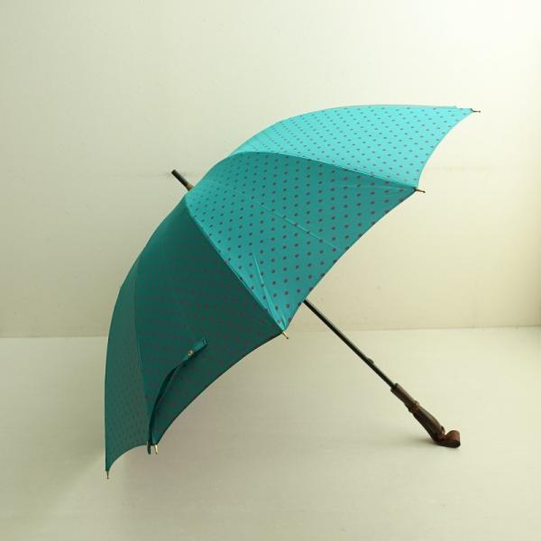 美品】 *福井洋傘 ドット柄雨傘*アンブレラ水玉グリーンレザー