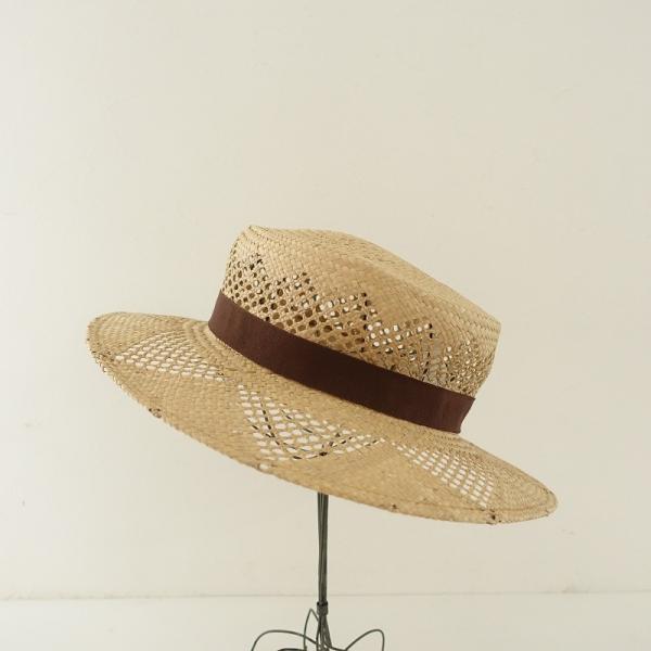 【美品】サンテッリフランチェスカSantelli Francesca *ストローハット カンカン帽*麦わら帽子ラフィア0822(ha85-2208-98)【03H22】