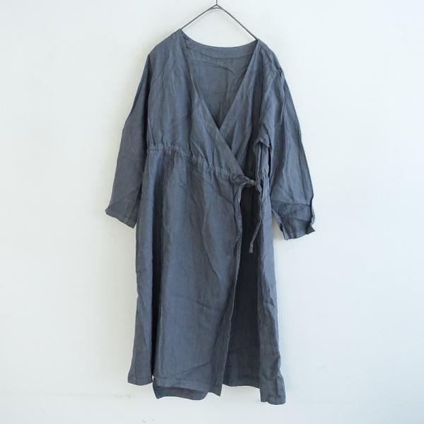 ezu 　リップル洋品店 グラデーション　ワンピース 美品】エズ ezu *カシュクールワンピース*リップル洋品店グレー長袖