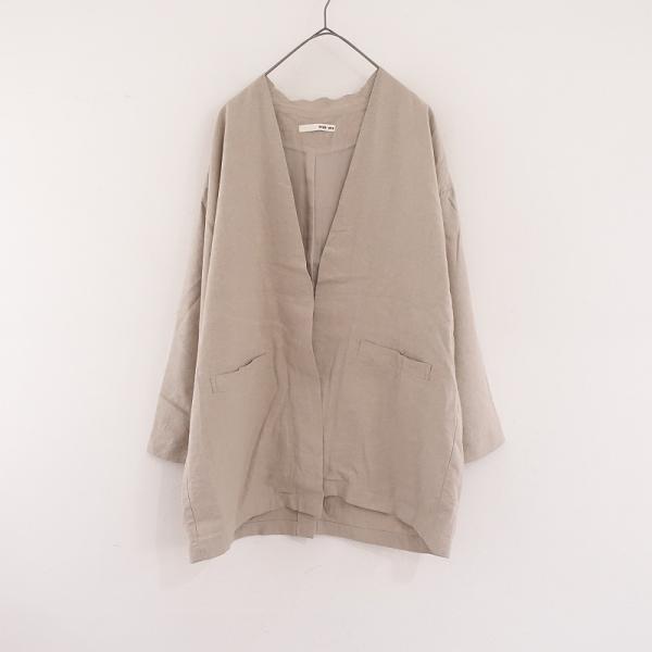 evam eva ベージュ ノーカラージャケット evam eva エヴァムエヴァ *シルクリネンノーカラーライト