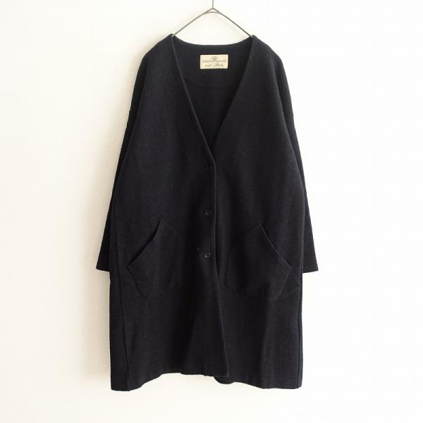 【美品】nest Robe ウールブークレ ノーカラー ジャケット 黒 FREE 極美品】ネストローブ 日本製 起毛別珍 ショート丈ノーカラー