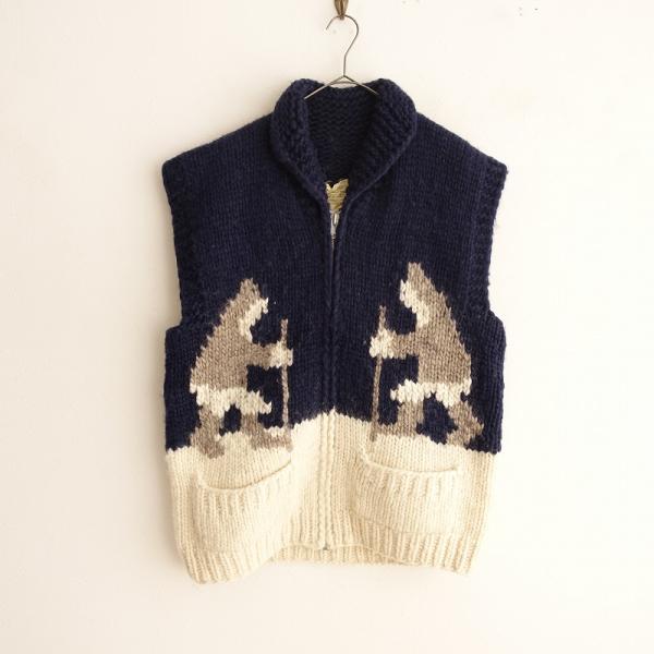 カナダ製 フロンエンタープライス カウチンニットベスト L相当 シロクマ drop-kaitori_jk25-2309-340