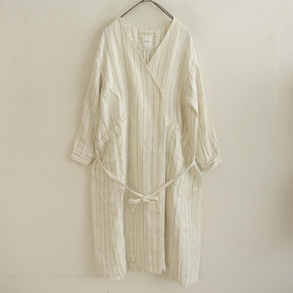 FLAX リネン ヘリンボーン織り ランダムストライプ 羽織りコート FLAX リネン ヘリンボーン織り ランダムストライプ 羽織りコート FLAX