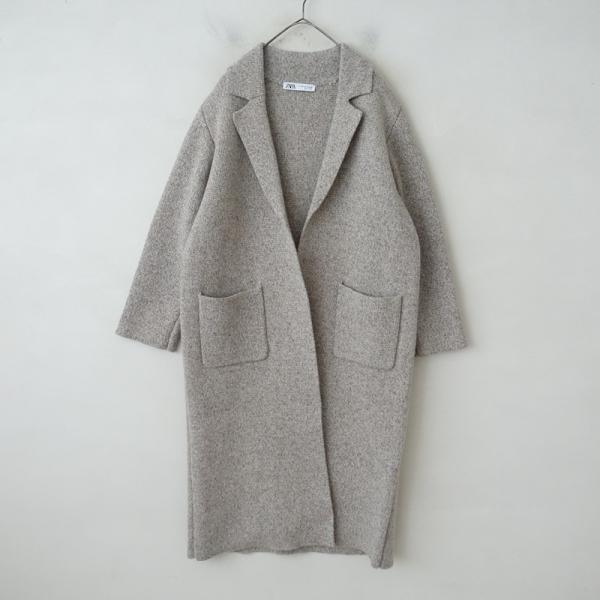 美品】ザラ ZARA *ウール混ニット羽織コート*毛グレーベージュロング上