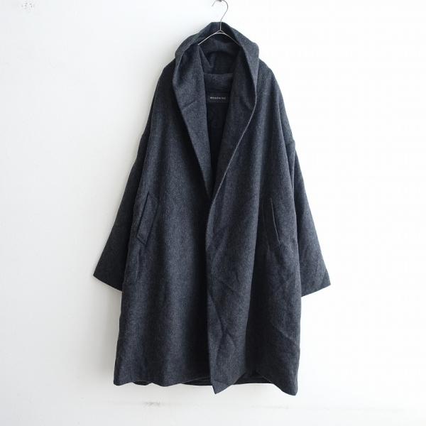 ミズイロインド ショールカラー ロングコート　ドロップショルダー　黒 ミズイロインド mizuiro-ind *ウール混ショールカラーコート*厚手起毛