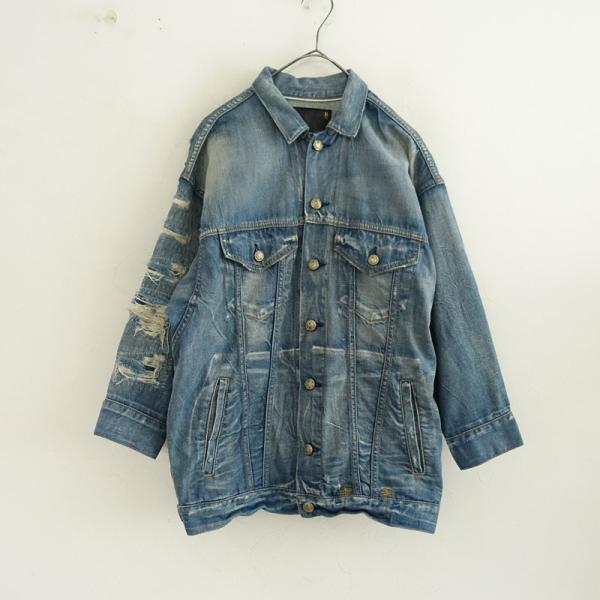 R13（アールサーティーン） *コットンダメージ加工デニムジャケット*M