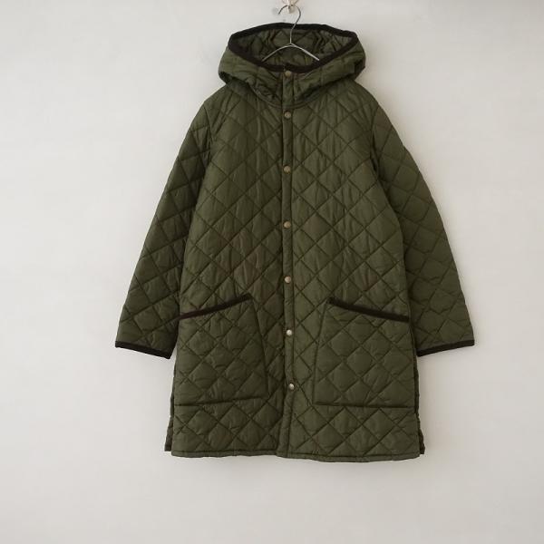 Barbour（バブアー） *キルティングフーディロングコート*34グリーン系