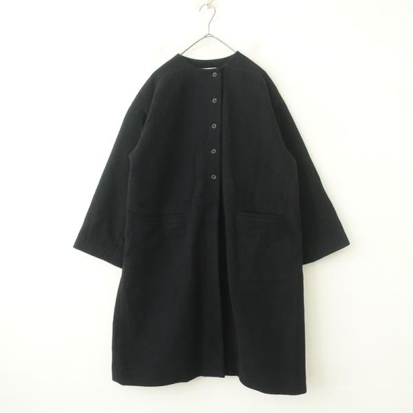 Rai atelier ダークグレー ノーカラーコート ライアトリエ Rai-Atelier *ウールブレンドノーカラーコート*黒
