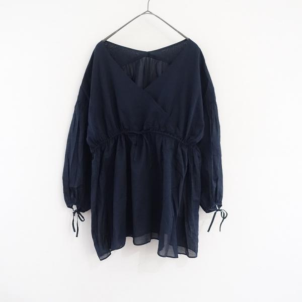 美品＊ウィムガゼット コットンシャツ グレージュ系 スキッパー リボン 日本製 Whim Gazette ウィムガゼット スキッパーシャツ ベージュ F