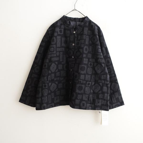 美品/定価4.6万】群言堂 *幾何学ステッチジャガードブラウス寒蘭かん