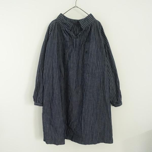 コムデギャルソン　チュニック AU GARCONS（オーギャルソン） *ストライプシャンブレーギャザー