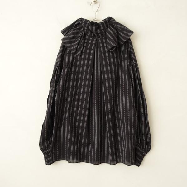 FUMIE=TANAKA　ブラウス　ブラック　ストライプ　長袖　刺繍 FUMIE=TANAKA ブラウス ブラック ストライプ 長袖 刺繍 【公式通販】