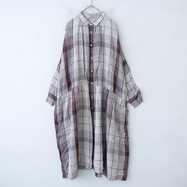 イチ　アンティーク　ロングワンピース　麻リネン100%チェックICHI ICHI Antiquites イチ アンティークス ICHI Antiquite's *リネン