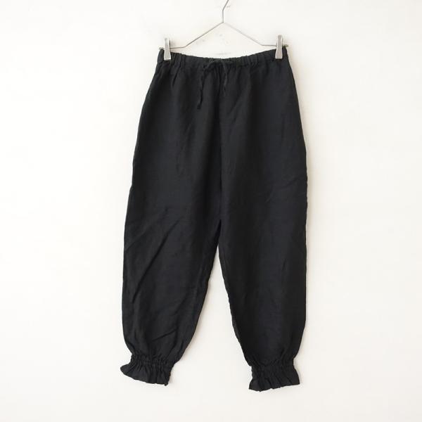 【定価1.6万】ネストローブ nest Robe *リネンフリルイージーパンツ*Fブラック黒ウエストゴムフリル麻(m1-2606-478)【22G62】